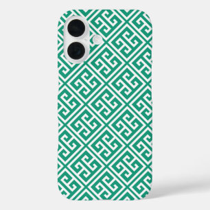 Emerald Green Greek Key Pattern iPhone 16 Case