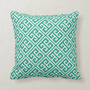 Emerald Green Greek Key Pattern Cushion