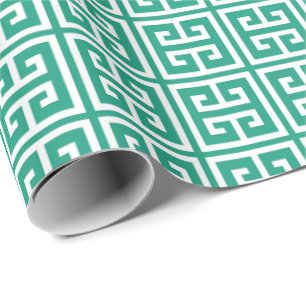 Emerald Green Greek Key Pattern Wrapping Paper