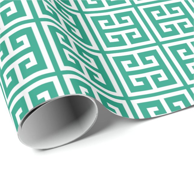 Emerald Green Greek Key Pattern Wrapping Paper (Roll Corner)
