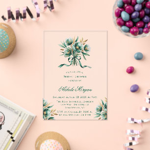 Emerald Green & Green Floral Bridal Shower Acrylic Invitations