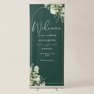 Emerald Green Greenery Gold Arch Wedding Welcome Retractable Banner
