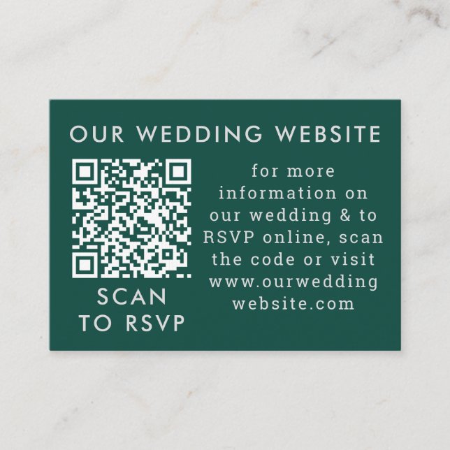 Emerald Green & Grey Wedding Web QR Code Enclosure Card (Front)