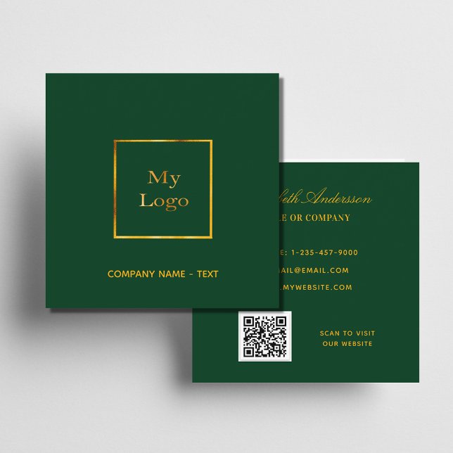 Emerald green grold logo QR code modern Square Business Card (Creator Uploaded)