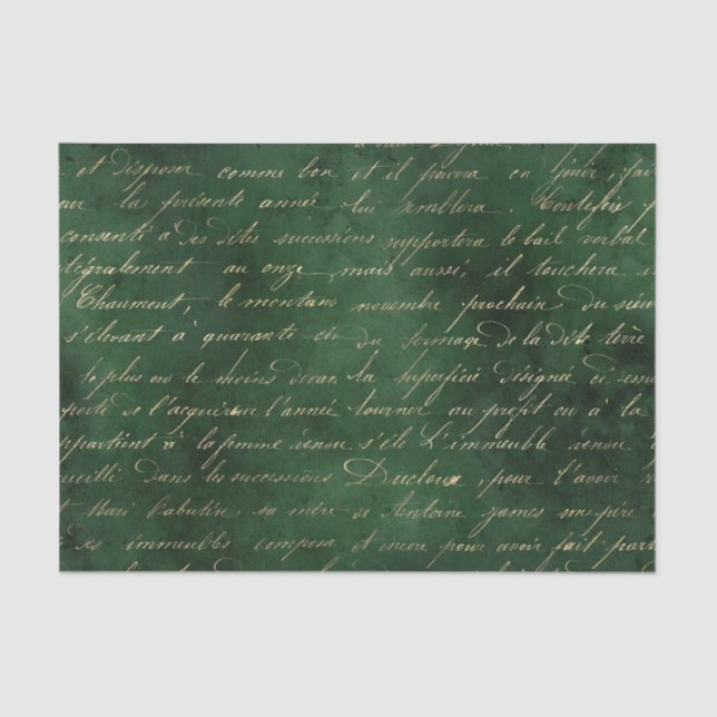 Emerald Green Grunge Vintage Calligraphy Tissue Paper (Front)