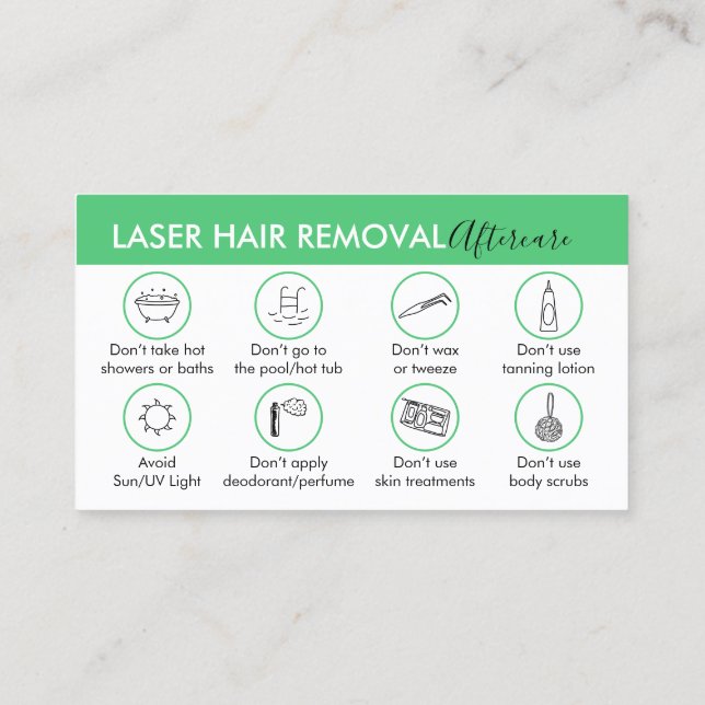 Emerald Green Hair Removal Aftercare Instruction Business Card (Back)