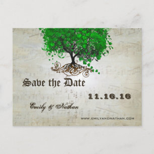Emerald Green Heart Leaf Tree Save the Date Announcement Postcard