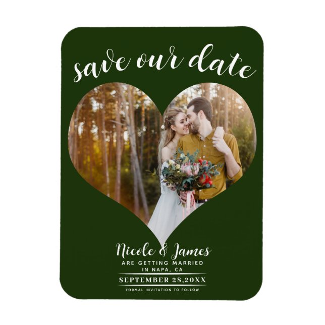 Emerald Green Heart Photo Wedding Save the Date Magnet (Vertical)