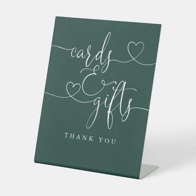 Emerald Green Heart Script Cards And Gifts Pedestal Sign (Front)