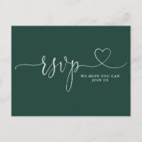 Emerald Green Heart Script Song Request RSVP Card