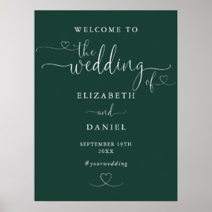Emerald Green Heart Script Wedding Welcome Sign