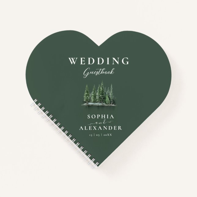 Emerald Green Heart Shape Wedding Guestbook Notebook (Front)