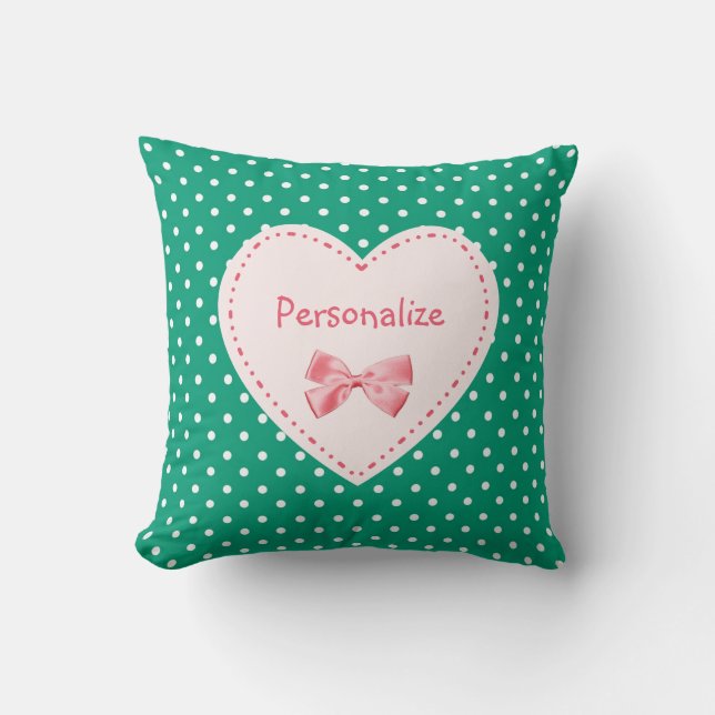 Emerald Green Heart With Name Cushion (Front)