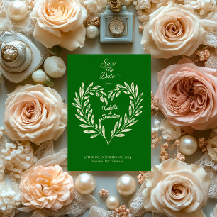 Emerald Green Heart Wreath Save the Date Wedding Invitation