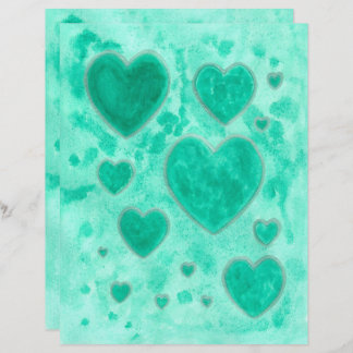 Emerald Green Hearts Watercolor Scrapbook Paper