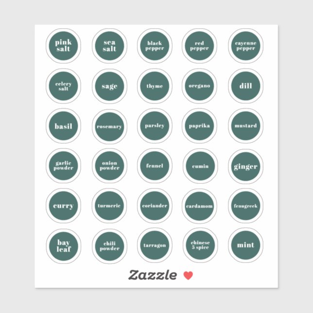 Emerald Green Herb and Spice Labels (Sheet)