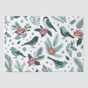 Emerald Green Holiday Birds Tissue Paper