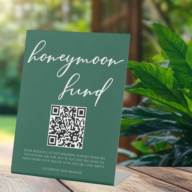 Emerald Green Honeymoon Fund QR Code Pedestal Sign (Creator Uploaded)