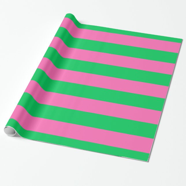 Emerald Green, Hot Pink #2 XL Preppy Stripe 1X Wrapping Paper (Unrolled)