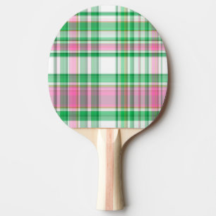 Emerald Green, Hot Pink, White Preppy Madras Plaid Ping Pong Paddle