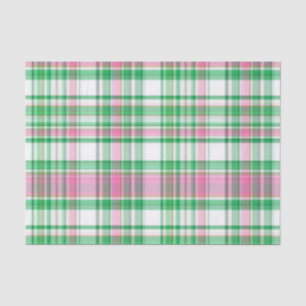 Emerald Green, Hot Pink, White Preppy Madras Plaid Tissue Paper