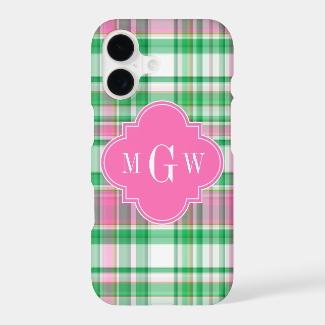 Emerald Green Hot Pink Wht Preppy Madras Monogram (Back)