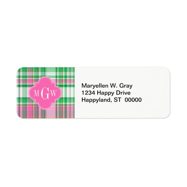 Emerald Green Hot Pink Wht Preppy Madras Monogram (Front)