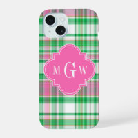 Emerald Green Hot Pink Wht Preppy Madras Monogram