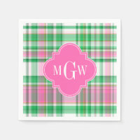 Emerald Green Hot Pink Wht Preppy Madras Monogram