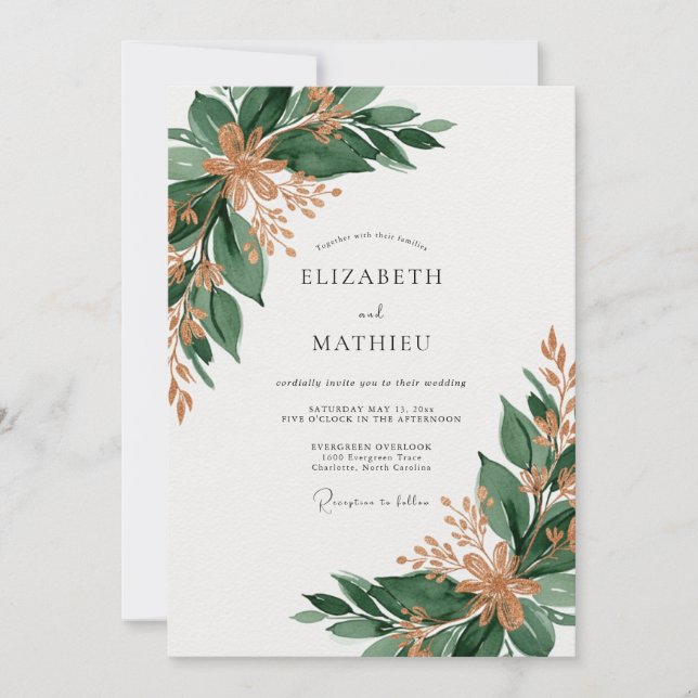 Emerald Green Imperial Woodland Wedding Invitation (Front)