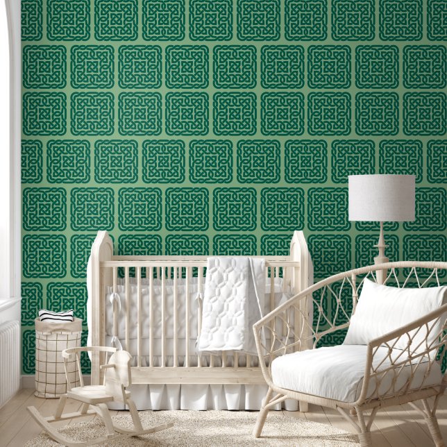 Emerald Green Irish Celtic Knot Pattern Wallpaper (Kids)