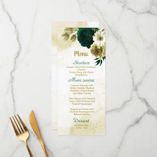 Emerald green ivory gold floral menu