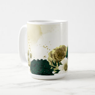 Emerald green ivory gold flowers wedding coffee mug