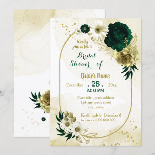 Emerald green ivory gold geometric bridal shower invitation