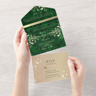 Emerald Green Jewel Tone Wedding All In One Invitation