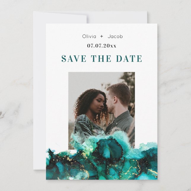 Emerald Green Jewel Tone Wedding Save the Date (Front)