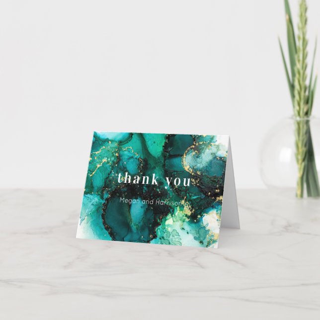 Emerald Green Jewel Tone  Wedding Thank you (Front)