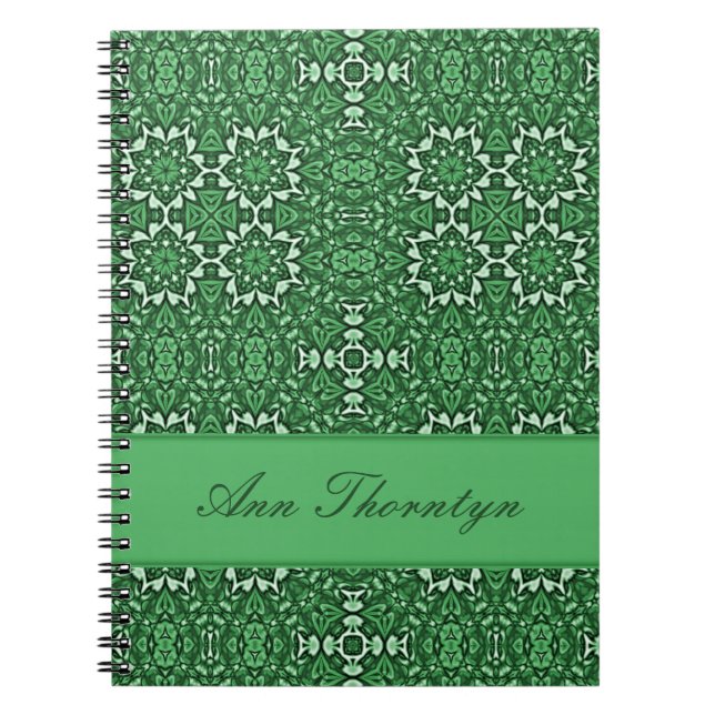 Emerald Green Kaleidoscope Pattern Custom Notebook (Front)
