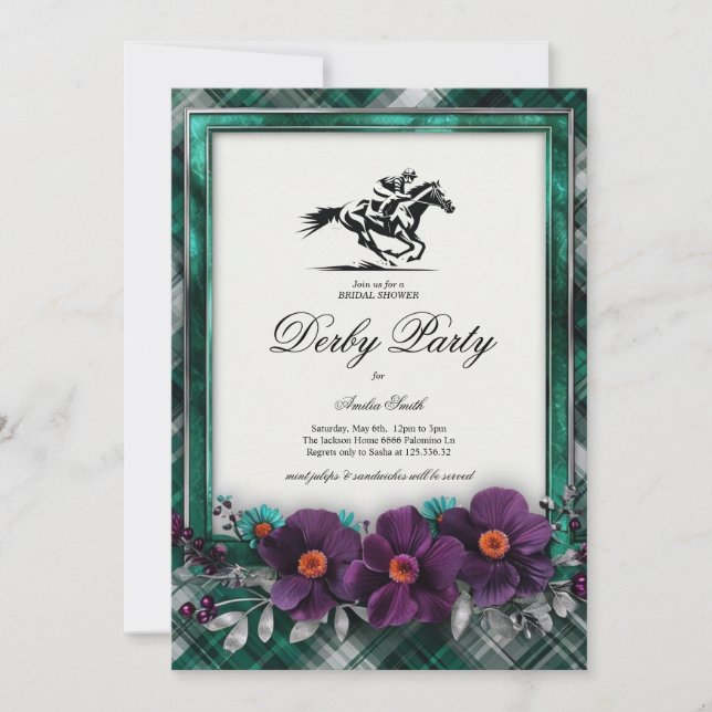 Emerald Green Kentucky Derby Bridal Shower Invitat Invitation (Front)