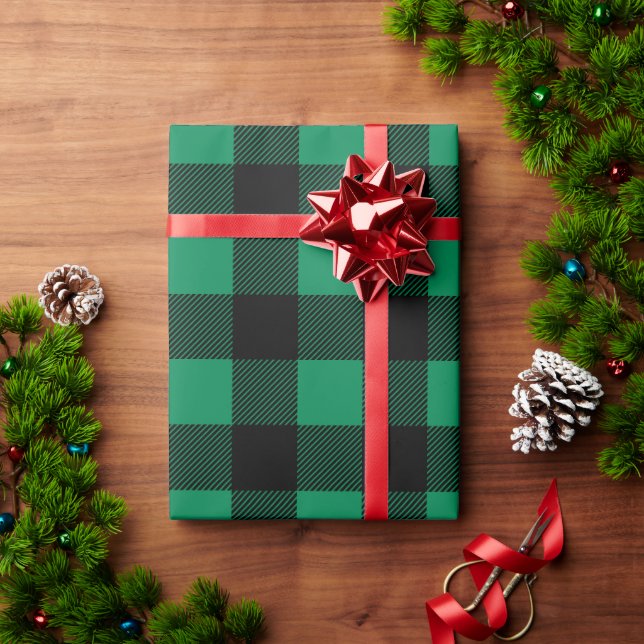 Emerald Green Large Buffalo Plaid Christmas Wrapping Paper (Holiday Gift)