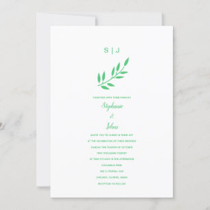 Emerald Green Leaf Monogram Name Boho Wedding 2024 Invitation