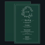 Emerald Green Leafy Crest Monogram Wedding Menu<br><div class="desc">Create the perfect reception setting! We're loving this trendy, modern emerald green 5.5"x 8.5" wedding menu! Simple, elegant, and oh-so-pretty, it features a hand drawn leafy wreath encircling a modern wedding monogram. It is personalised in elegant typography, and accented with hand-lettered calligraphy. Finally, it is trimmed in a delicate frame....</div>