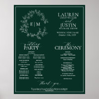 Emerald Green Leafy Crest Monogram Wedding Program