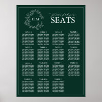 Emerald Green Leafy Crest Monogram Wedding Seating