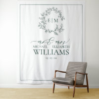 Emerald Green Leafy Crest Monogram Wedding