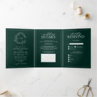 Emerald Green Leafy Crest Monogram Wedding