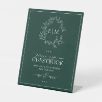 Emerald Green Leafy Monogram Wedding Guestbook