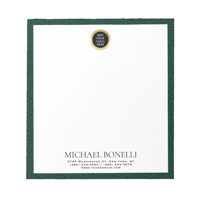 Emerald Green Leather Circle Logo professional Notepad (Front)