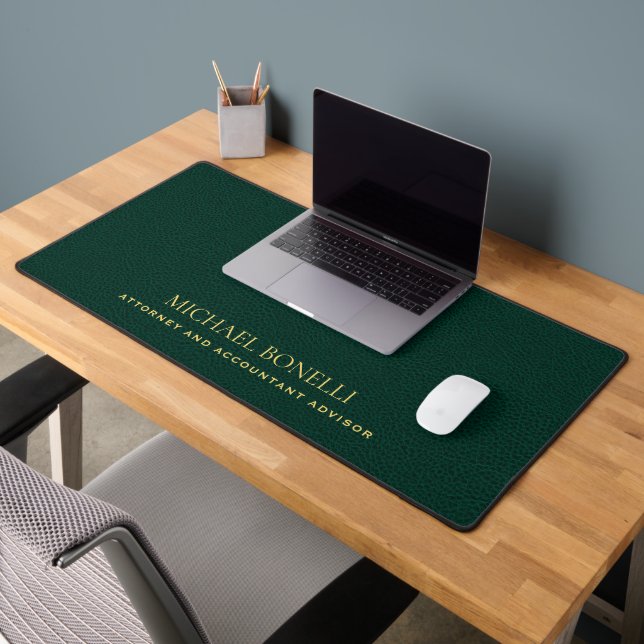 Emerald Green Leather Masculine Elegant NAME Desk Mat (Office 2)