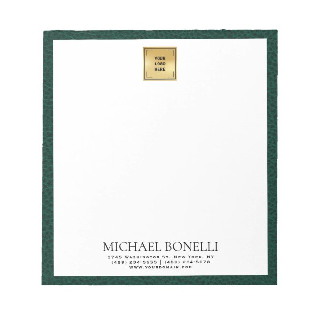 Emerald Green Leather Square Logo professional Notepad (Front)